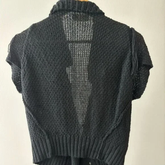 m.o.l  knits Vest Sweater Medium Fringe Open Weave Boho Gothic Festival Indie - Picture 2 of 12